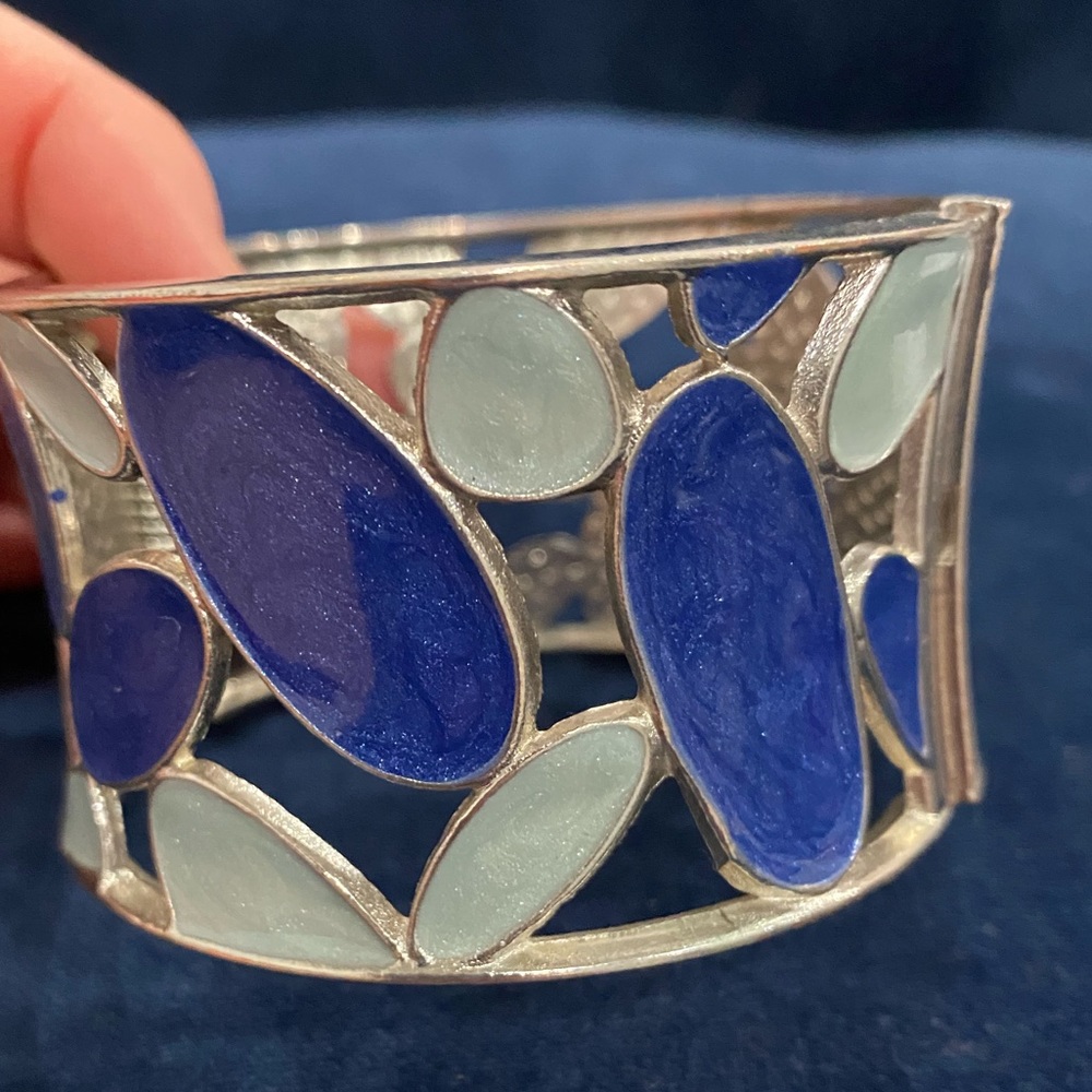 Silver and blue bangle bracelet